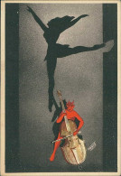 TORAZZA SIGNED 1940s POSTCARD - DEVIL PLAYING CONTRABASS &  SILHOUETTE DANCING - EDIT CASA D'ARTE ROTA / MILANO (5741) - Sonstige & Ohne Zuordnung