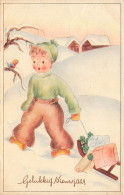 FETES ET VOEUX - Nouvel An - Un Enfant Tirant Un Petit Chariot - Colorisé - Carte Postale Ancienne - Neujahr