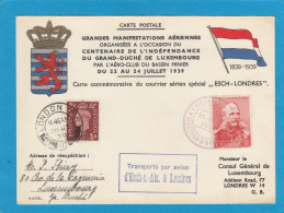 A 7.GRANDES MANIFESTATIONS AERIENNES, CENTENAIRE DE L'INDEPENDANCE, 1839 - 1939. CARTE POSTALE TRANSPORTE PAR AVION D'ES - Brieven En Documenten