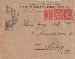 1932 - ALSACE - CACHET AMBULANT STRASBOURG A BALE 1° (IND 4) ENV. PUB DECOREE ! De ERSTEIN  => FREIBURG (ALLEMAGNE) - Spoorwegpost