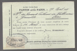 Pantin. Société Anonyme Française Stern-Sonneborn. Timbre Quittances Et Décharges 10c Sur Carte Postale ??? (A17p43) - 1877-1920: Période Semi Moderne