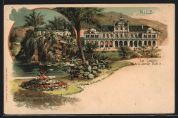 Lithographie Nice, Le Casino & Le Jardin Public, Cascade  - Parchi E Giardini