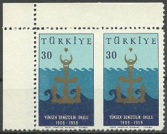 Turkey; 1959 50th Anniv. Of The Marine College 30 K. ERROR "Partially Imperf." - Unused Stamps