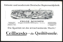 Rechnung Offingen /Donau, Franz Schmitz, Papierfabrik, Gesamtansicht Der Fabrik, Marke Cellbasto  - Autres & Non Classés