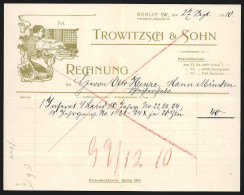 Rechnung Berlin 1910, Firma Trowitzsch & Sohn, Wilhelm-Strasse 29, Mann Bei Der Arbeit  - Autres & Non Classés