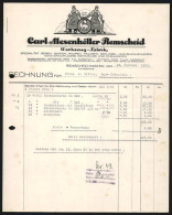 Rechnung Remscheid-Hasten 1926, Carl Mesenhöller, Werkzeug-Fabrik, Logo Mit Zwei Industriearbeitern  - Altri & Non Classificati