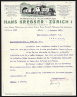 Rechnung Zürich 1923, Hans Krebser, Internationale Grosstransporte, Elektrische Eisenbahn An Einem Tunnel  - Suisse