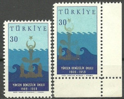 Turkey; 1959 50th Anniv. Of The Marine College 30 K. ERROR "Shifted Gilding Printing" - Unused Stamps