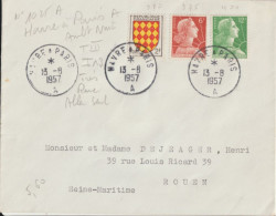 1957 - CACHET AMBULANT RARE HAVRE A PARIS (INCONNU SANS 2° !) ENVELOPPE  => ROUEN - Railway Post