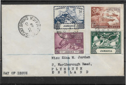 JAMAICA 1949 UPU SET ON REGISTERED COVER TO PLYMOUTH, ENGLAND BEARING FIRST DAY OF ISSUE POSTMARKS - Jamaica (...-1961)