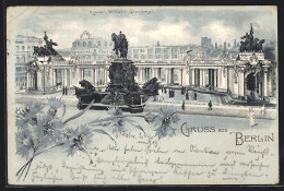 Lithographie Berlin, Kaiser Wilhelm Denkmal, Neujahrsgruss  - Mitte