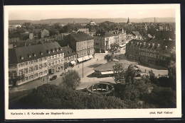 AK Karlsruhe, Karlstrasse Am Stephan-Brunnen Aus Der Vogelschau  - Karlsruhe