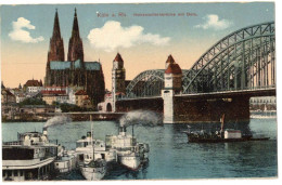 ALLEMAGNE GERMANY RHENANIE WESTPHALIE COLOGNE KÖLN AM RHEIN KOELN : HOHENZOLLERNBRUCKE MIT DOM - BATEAUX - ED COLORISEE - Koeln