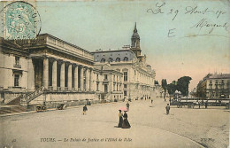 37 - Tours - Le Palais De Justice Et L'Hôtel De Ville - Animée - Colorisée - Oblitération Ronde De 1905 - CPA - Voir Sca - Tours