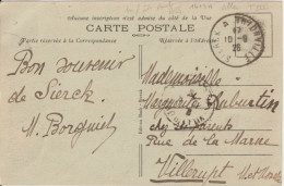 1926 - MOSELLE - CACHET AMBULANTSIERCK A THIONVILLE (IND 7 !) CP De SIERCK => VILLERUPT - Correo Ferroviario