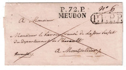 92 HAUT DE SEINE MEUDON LAC Linéaire P72P/MEUDON + P.P.P.P. (Paris)  Taxe 6 SUP - 1801-1848: Voorlopers XIX