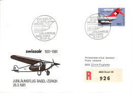 SUISSE JUBILE BASEL-ZURICH DE LA SWISSAIR 1981 - Briefe U. Dokumente