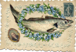 1er Avril Carte Gaufrée  Ajoutis Poisson Coutonne De Myosotie Portrait Personnage RV - 1° Aprile (pesce Di Aprile)