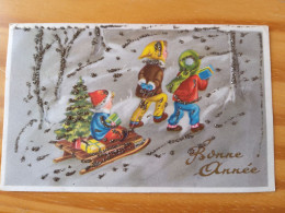 CP Mignonette - Bonne Année  - 1963 - Enfants - Luge - Brillants - Anno Nuovo