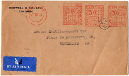 1,75 SRI LANKA, CEYLON, 1939, AIRMAIL, METER COVER TO BELGIUM - Sri Lanka (Ceylon) (1948-...)