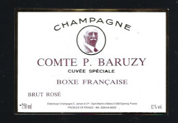 Etiquette Champagne  Brut Rosé  Cuvée Spéciale Comte P Baruzy   Thème Sport Boxe Française  E Jamart  St Martin D'Ablois - Champagne