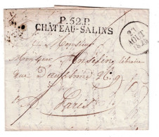 57 MOSELLE CHATEAU SALINS LAC Dateur A Du 23/08/1828 Linéaire P52P/CHATEAU-SALINS  Taxe 7 SUP - 1801-1848: Précurseurs XIX