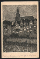 Künstler-AK Tübingen, Blick Zur Stiftkirche Bei Nacht  - Tuebingen