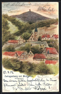 Lithographie Zwingenberg / Hessen, Panorama Mit Melikobus, Bergstrasse  - Sonstige & Ohne Zuordnung