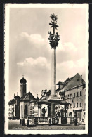 AK Straubing, Dreifaltigkeitssäule M. Blick Auf Die Jesuitenkirche  - Straubing