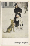 Brynolf Wennerberg: Lady & Girl Donate To Red Cross Shepherd Dog (Vintage PC ~1920s) - Rode Kruis