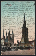 AK Halle A. S., Marktplatz Mit Denkmal Und Kirche  - Autres & Non Classés