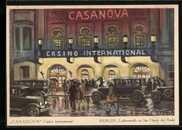 Künstler-AK Berlin, Casino International Casanova, Lutherstrasse 22, Anfahrt  - Schoeneberg