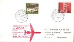 ALLEMAGNE VOL PAR CARAVELLE AUA PARIS-FRANCFORT- VIENNE 1963 - Flugzeuge