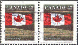 Canada Poste Obl Yv:1298a Mi:1338Do Drapeau Canadien Paire (Belle Obl.mécanique) - Gebruikt
