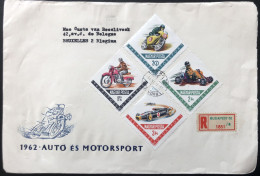 Hungary 1962 Motorsport Recommandé De Budapest Vers Bruxelles (Grande Lettre) 4 Values - Briefe U. Dokumente