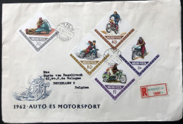 Hungary 1962 Motorsport Recommandé De Budapest Vers Bruxelles (Grande Lettre) 5 Values - Briefe U. Dokumente