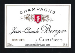 Etiquette Champagne Demi  SecJen Claude Berger    Cumieres  Marne 51 - Champagne