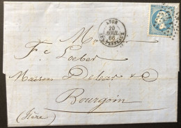 France 1866 Lettre De Lyon Vers Bourgoin Témoignant La Crise Face à L'import Du Coton Américain - 1862 Napoléon III