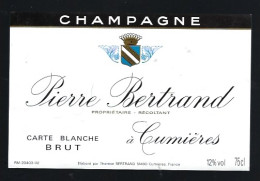 Etiquette Champagne Brut  Carte Blanche Pierre Bertrand     Cumieres  Marne 51 - Champagne