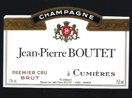 Etiquette Champagne  1er Cru  Brut  Jean-Pierre Boutet    Cumieres  Marne 51 - Champagner