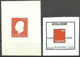 Turkey; 1959 Souvenir Sheet With The Embossed Portrait Of Ataturk "Miscut ERROR" - Unused Stamps