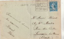 Yvert 140 Semeuse Cachet Daguin AMBLETEUSE Pas De Calais 1926 Sur Carte Postale Correspondante - 1921-1960: Periodo Moderno