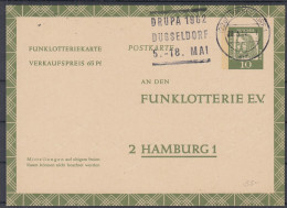 ⁕ Germany 1962 Deutsche BundesPost ⁕ FUNKLOTTERIE E.V.  2 Hamburg 1 ⁕ Düsseldorf Postmark ⁕ Stationery Postcard - Postkarten - Gebraucht