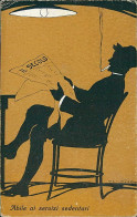 CASTELLI SIGNED 1920s POSTCARD -  MAN SMOKING CIGARETTE AND READING NEWS PAPER '' IL SECOLO '' - 1026/2 (5745) - Castelli