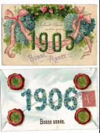 2 Cpa Fleurs Gaufrées Myosotis & Trèfles Bonne Année 1905 & 1906 - Anno Nuovo