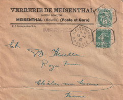 Yvert 159 Semeuse + 111 Blanc Lettre Imprimés Verrerie De MEIDENTHAL Moselle 19/4/1928 Cachet - 1921-1960: Periodo Moderno