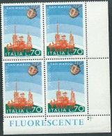 Italia 1975; Satellite San Marco E Piattaforma: Imprese Spaziali Italiane. Quartina D' Angolo Con FLUORESCENTE. - 1971-80: Neufs