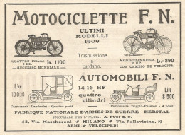 Motociclette E Automobili F.N. - Pubblicitï¿½ Del 1909 - Old Advertising - Pubblicitari