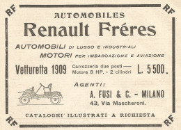 Automobile Renault Frï¿½res - Pubblicitï¿½ Del 1909 - Old Advertising - Pubblicitari