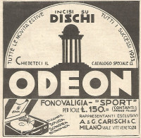 ODEON - Fonovaligia Sport - Pubblicitï¿½ Del 1933 - Vintage Advertising - Publicités